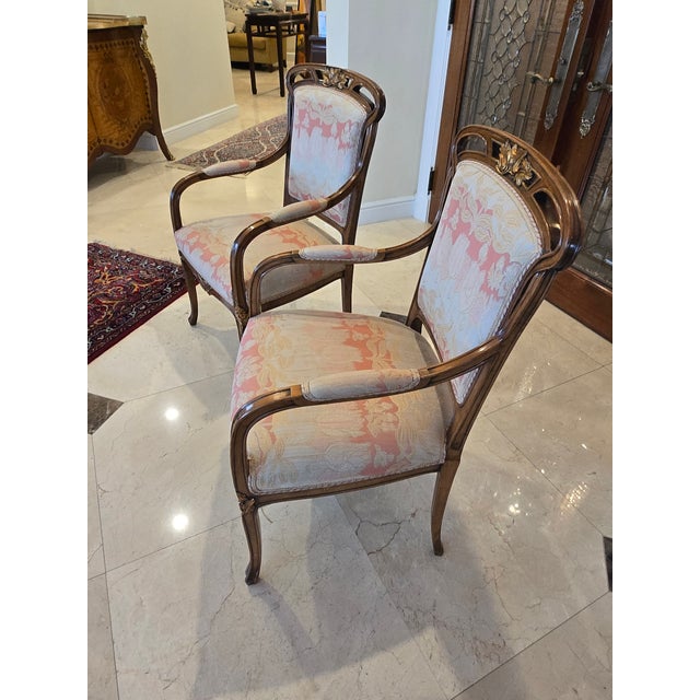 Brown Late 19th Century French Art Nouveau Fauteuils Manner of Majorelle - A Pair For Sale - Image 8 of 12