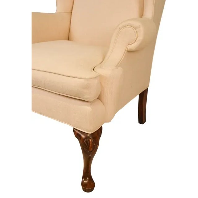 1970s 1970s Henredon Custom Folio Collection Carved Upholstered Wingback Armchairs- Set of 2 For Sale - Image 5 of 11