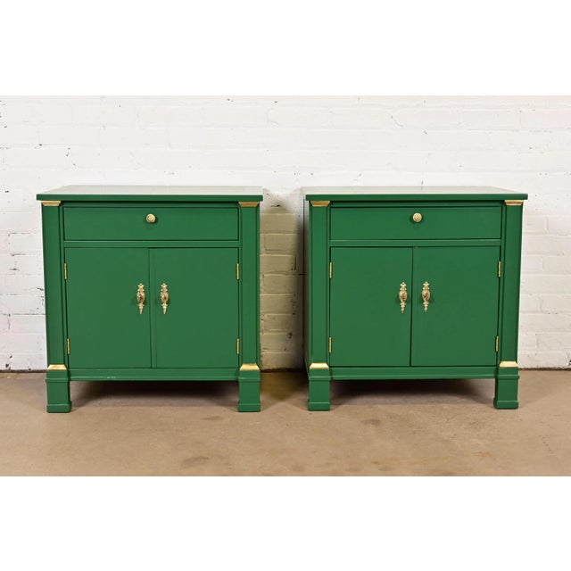 Baker Furniture French Empire Green Lacquered Nightstands, Newly Refinished For Sale - Image 12 of 12