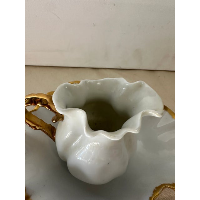1970s 1970s Ceramic Creamer Cup and Saucer With Gold Lining - Set of 2 For Sale - Image 5 of 9