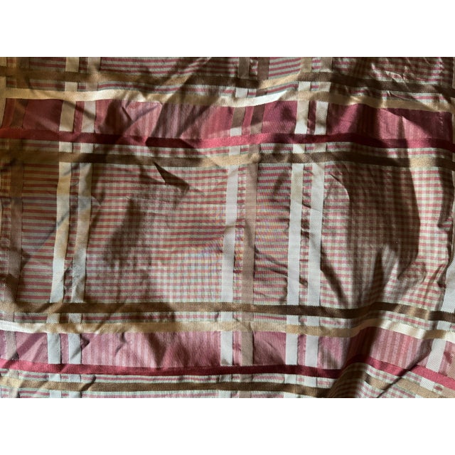 Custom Silk Plaid French-Pleated Drapery Panel With Olive Leading Edge, 66” X 103” For Sale In Philadelphia - Image 6 of 7