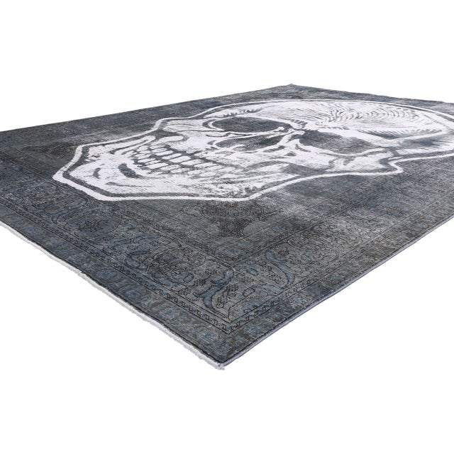Gothic Vintage Skull Rug Inspired by Alexander McQueen - 9'8" X 13'1" For Sale - Image 3 of 12