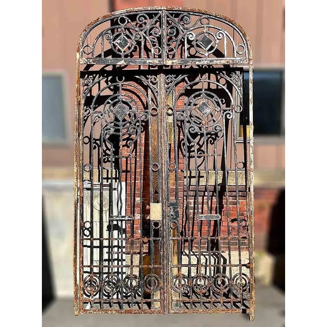 Antique Italian Art Nouveau Entry Gates - Wrought Iron With Frame and Transom For Sale In New York - Image 6 of 7