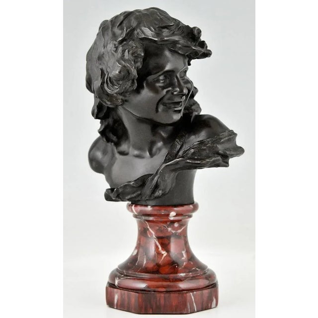 Antique Bronze Bust of a Smiling Child by Jean Antoine Injalbert, France, 1900s For Sale - Image 4 of 11