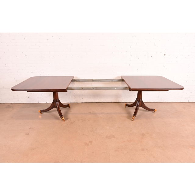 Maitland Smith Georgian Flame Mahogany Double Pedestal Extension Dining Table, Newly Refinished For Sale In South Bend - Image 6 of 14