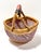 An authentic handwoven African Bolga basket crafted in Ghana, featuring rich earth-toned striping and a durable leather-...