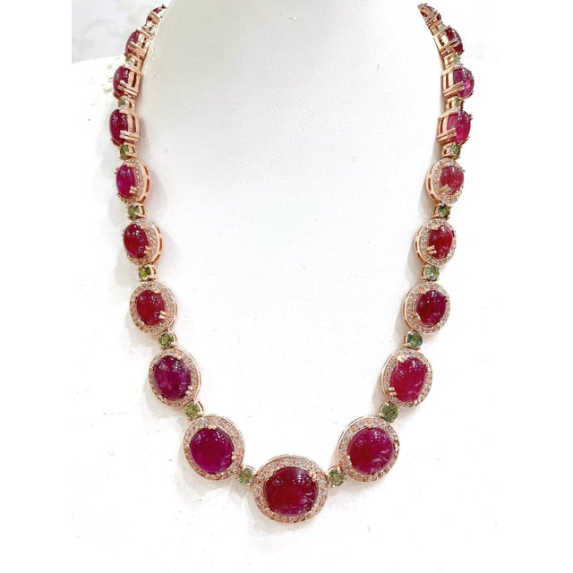 Gemstone Bochic “Capri” Vintage Ruby, White Topaz & Peridot Necklace Set in 18K & Silver For Sale - Image 7 of 9