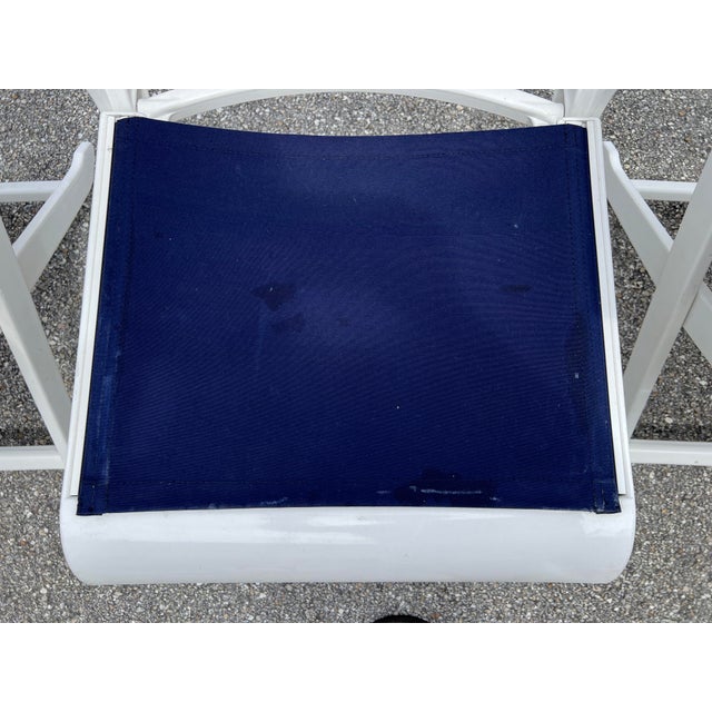 Navy Blue Triconfort Patio Dining Set Coastal Folding Arm Chairs For Sale - Image 8 of 12