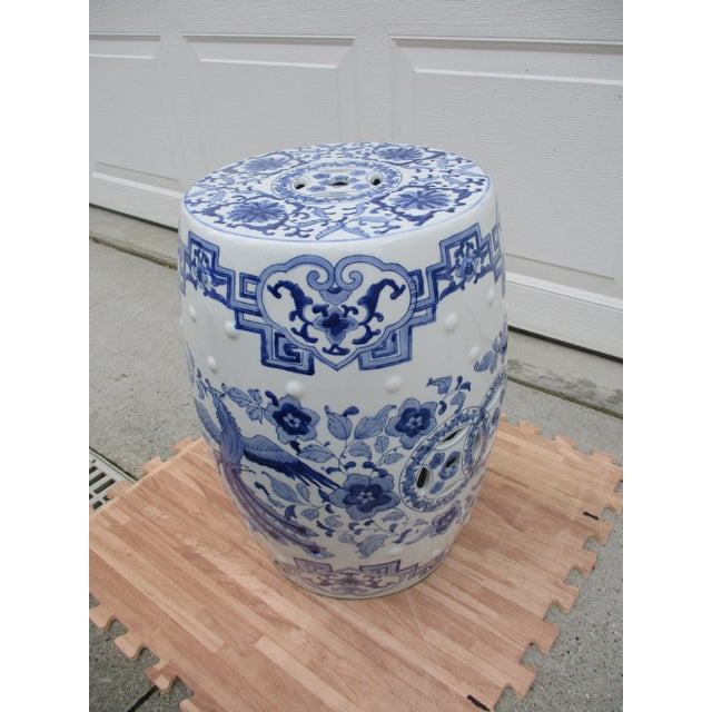 Mid 20th Century White and Blue Ceramic Chinese Garden Stool For Sale - Image 5 of 10