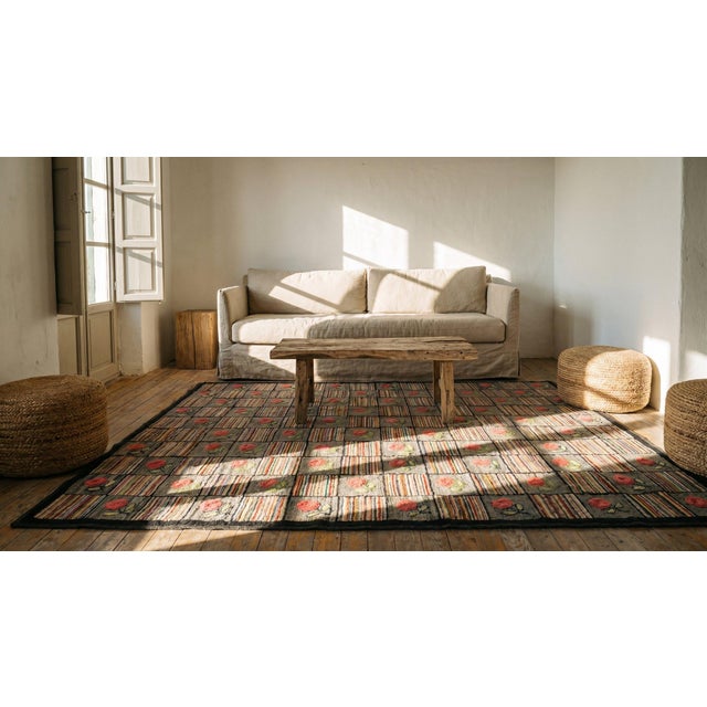 1930s Multicolor Floral Folk Art American Hooked Rug 5'5" X 7'9" Handknotted Wool Carpet For Sale - Image 13 of 13