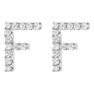 10K White Gold 1/10 Cttw Diamond 'F' Initial Stud Earring For Sale