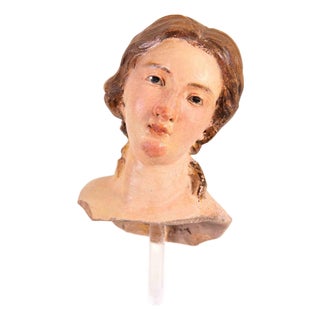 Polychrome Ceramic Head of Woman, Italy, 18th Century For Sale