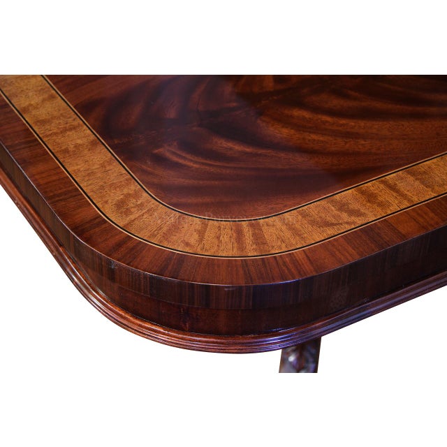 Wood Extra Long 88" to 160" Dining Table With Flame Mahogany and Satinwood Banded Inlay by AntiquePurveyor For Sale - Image 7 of 11