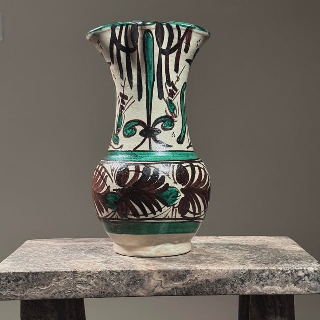 Artist: Domingo Punter Object type: Pitcher Period: Vintage, Mid Century Medium: Hand painted ceramic Glaze: Green hue...