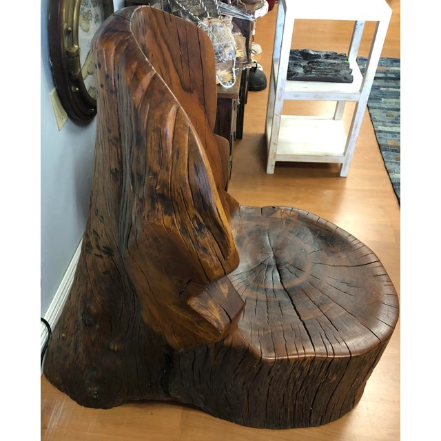 Monumental Hand-Carved Solid Tree Trunk Organic Modern Sculptural Chair For Sale - Image 4 of 11