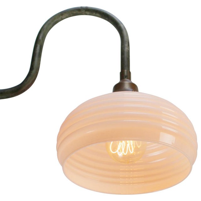 Gold Mid-Century Modern Cast Iron Wall Light with White Opaline Glass Shade For Sale - Image 8 of 9