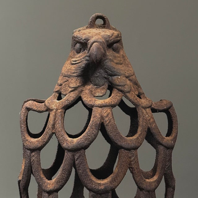 Metal Antique Folk Art Cast Iron Eagle Lantern For Sale - Image 7 of 10