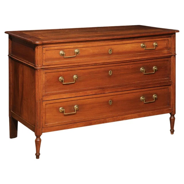 French 1890s Louis XVI Style Three-Drawer Commode with Rounded Fluted Side Posts For Sale - Image 13 of 13