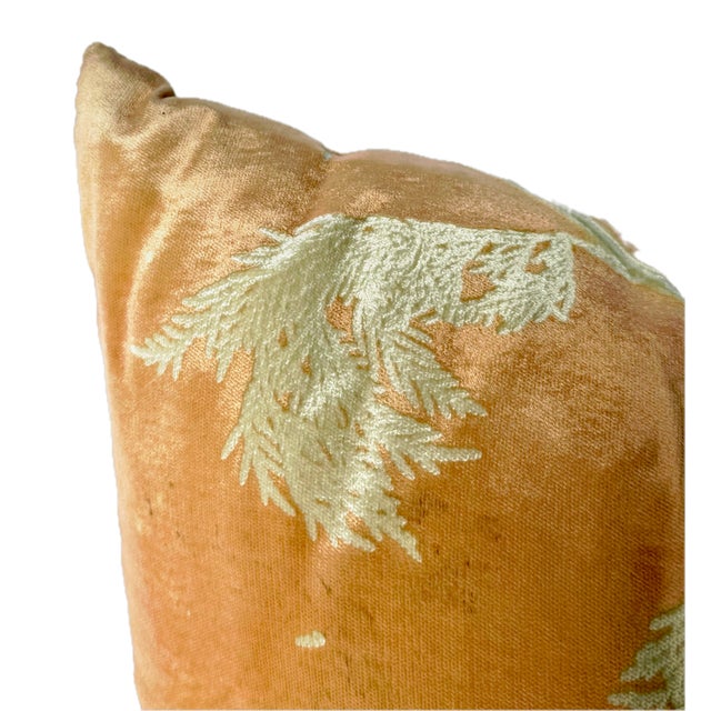 Vintage Peach & Gold Silk Pine Leaf Pillow For Sale In Atlanta - Image 6 of 9