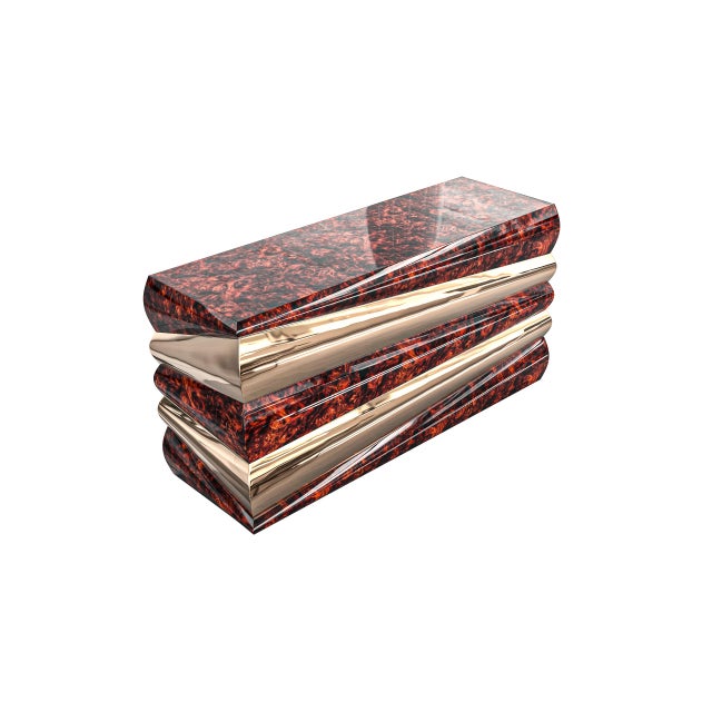 Wood "Riccio" Console With Bronze and Burl Walnut, Hand Crafted For Sale - Image 7 of 7