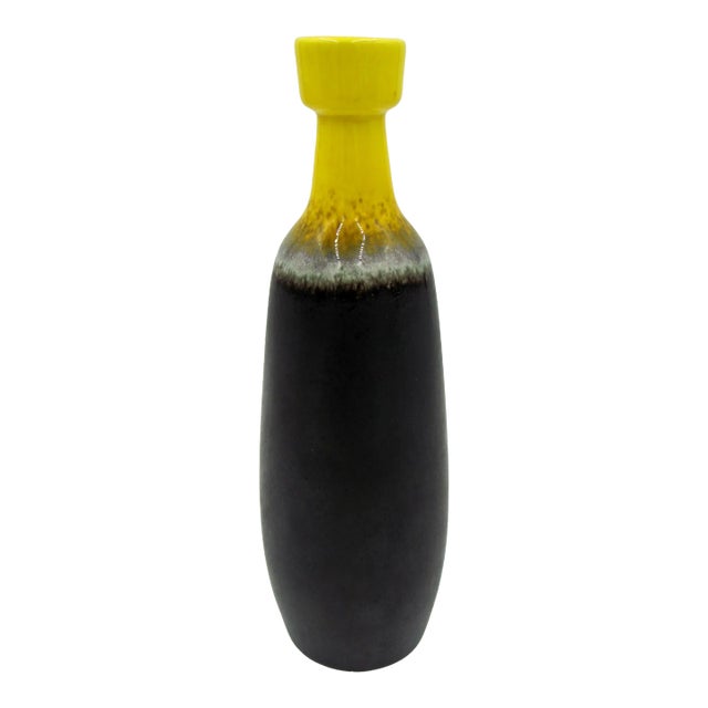 Mid Century Jaru of California Yellow & Brown Lava Drip Glaze Vase For Sale