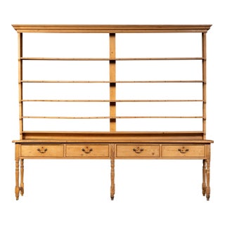 19th Century English Pine Farmhouse Dresser With Open Plate Rack For Sale