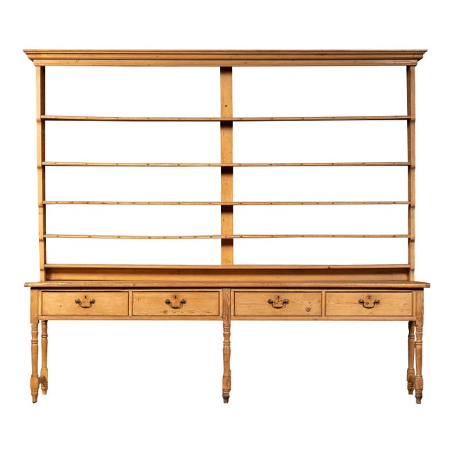 19th Century English Pine Farmhouse Dresser With Open Plate Rack For Sale