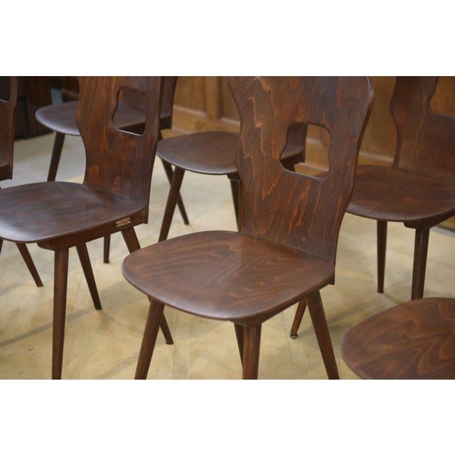 Wood Baumann Gentiane Model Chairs by Henri Julien, 1960s, Set of 8 For Sale - Image 7 of 15