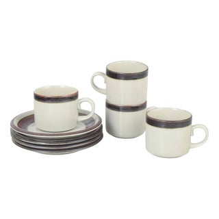 Tea Cups with Saucers in Stoneware by Arabia Karelia, 1970s, Set of 8 For Sale