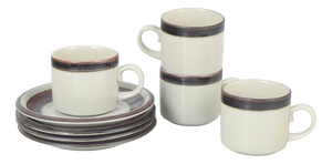 Tea Cups with Saucers in Stoneware by Arabia Karelia, 1970s, Set of 8