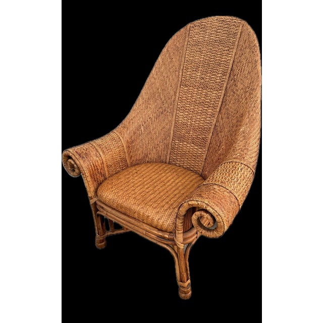 Rustic European Ralph Lauren Style Bamboo & Rattan Wingback Chairs - A Pair For Sale - Image 3 of 11