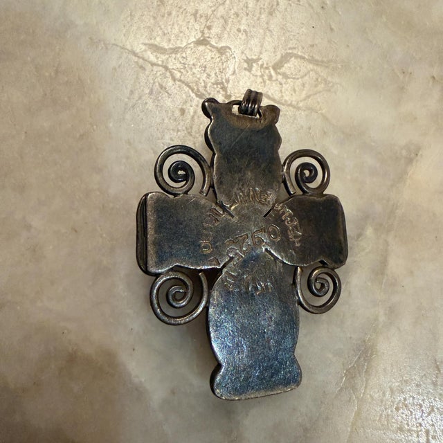 Mexican Matilde Poulat Matl Mexican Silver and Turquoise Cross Pendant For Sale - Image 3 of 15
