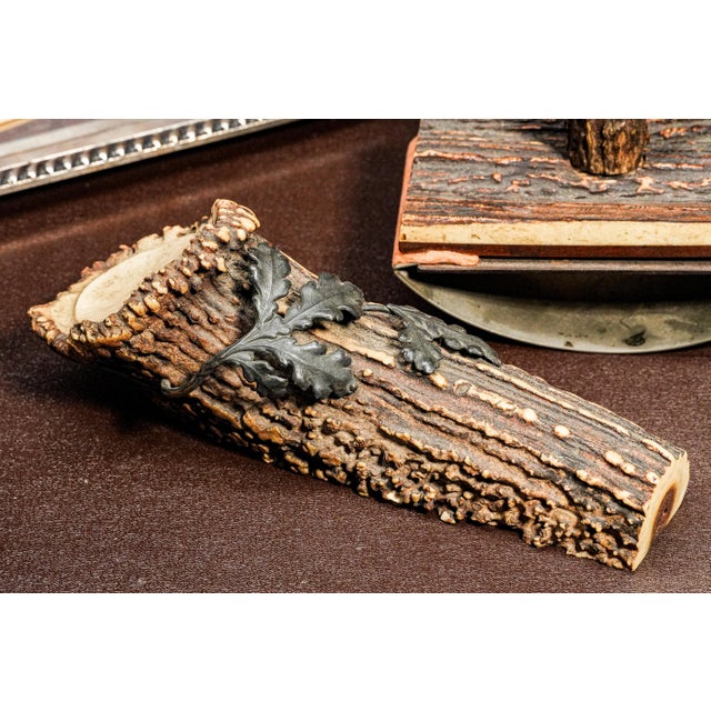 Rustic Victorian Hunting Trophy Antique Antler Desk Set Paperweight Blotter For Sale - Image 10 of 14