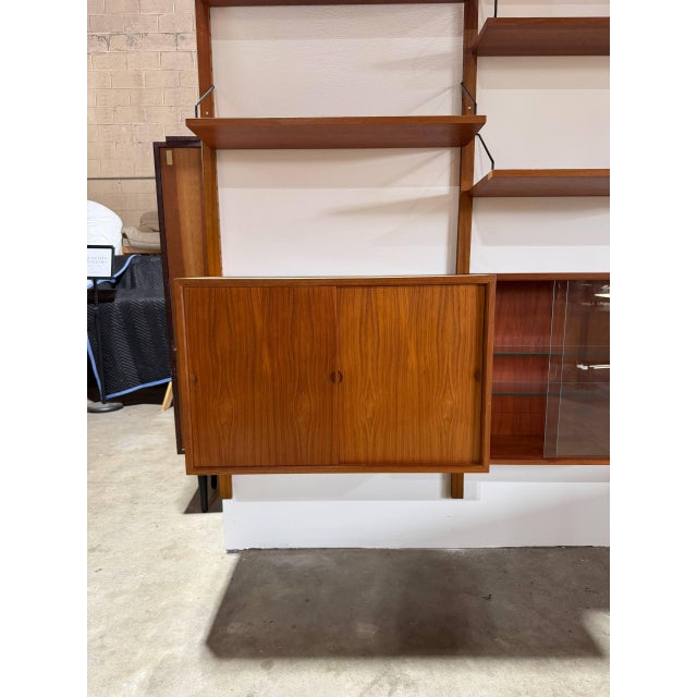 Teak Three-Bay Modular Wall Unit With Sliding Door Cabinets Danish Mid-Century Modern 1960s For Sale - Image 11 of 12