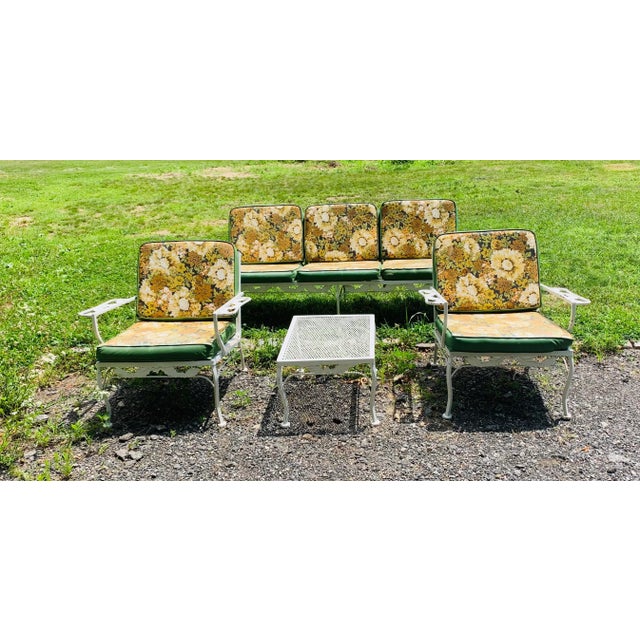 Vintage Wrought Iron Outdoor Patio Seating & Table, 4 Pieces For Sale - Image 12 of 12