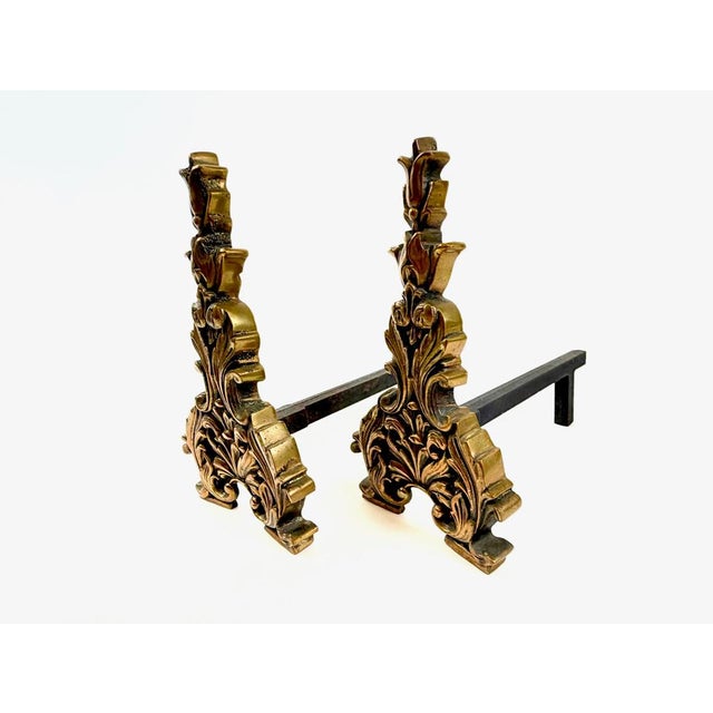 French Louis XV Style Bronze Andirons, 1800s, Set of 2 For Sale - Image 11 of 11
