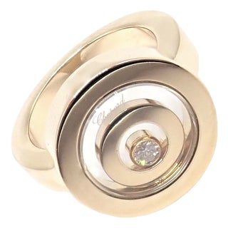 Chopard Yellow Gold Diamond Double Circle Happy Spirit Ring, Size 6.75 For Sale