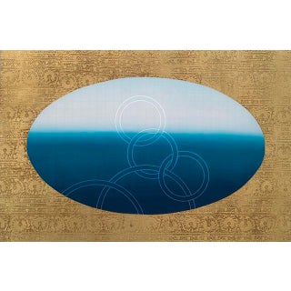 Rebecca Koury "Tapestry of the Ocean" Blue Gold Ocean Contemporary Abstract Painting, Acrylic and Mixed Media on Canvas, Carmel California Art For Sale