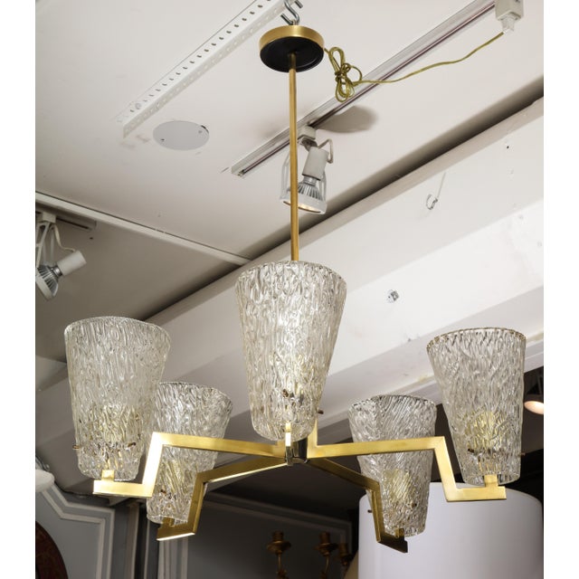 Mid-Century Modern Sculptural Brass and Glass Six-Arm Hanging Light Fixture For Sale - Image 3 of 9