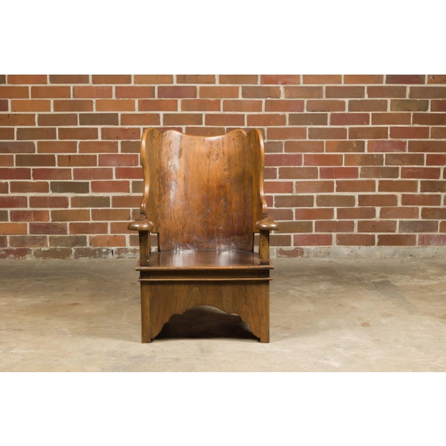 19th Century Rustic 19th Century English Walnut Lambing Chair with Carved Base For Sale - Image 5 of 12