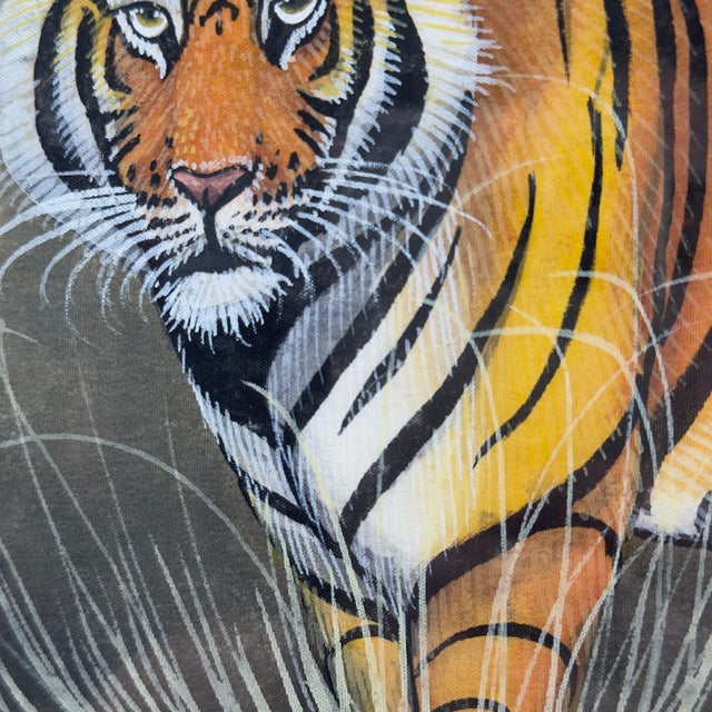 2010s Vintage Original Tiger Painting on Fabric Wildlife Textile For Sale - Image 5 of 9