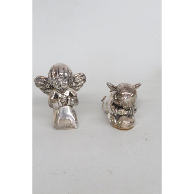 Mid 20th Century Silver Plated Cherub Pair Miniature Christmas Angels 2pc Holiday Figures 4812b For Sale - Image 5 of 12