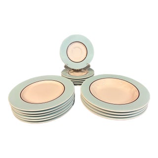 Whimsical Robin Egg Blue Italian Ironstone Dishes in the Pognossin Audrey Pattern - Set of Sixteen For Sale