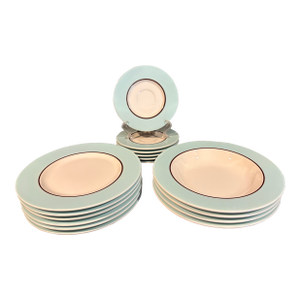 Whimsical Robin Egg Blue Italian Ironstone Dishes in the Pognossin Audrey Pattern - Set of Sixteen