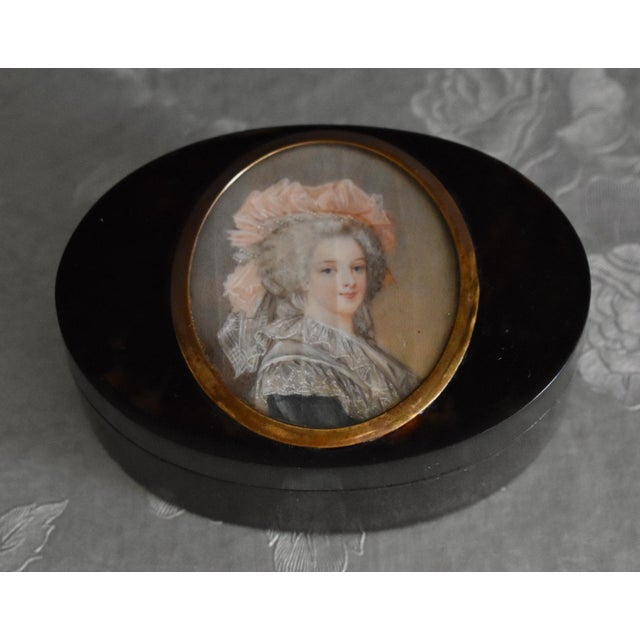 Antique Tortoiseshell Ivory Box French Hand Painted Portrait Miniature Lady For Sale - Image 4 of 15