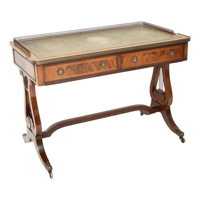 Antique Regency Leather Top Desk, 1930s For Sale