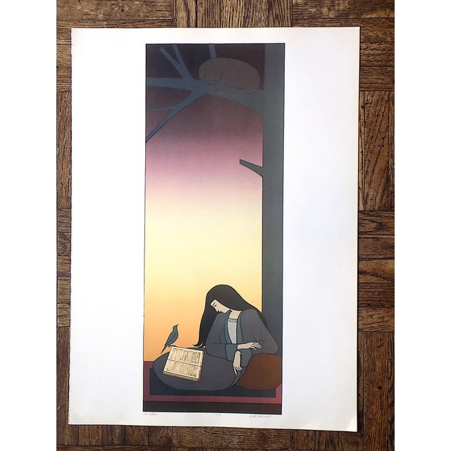 This vintage lithograph (offset) after the well listed U.S. artist Will Barnet (NY 1911-2012) depicts a young woman...