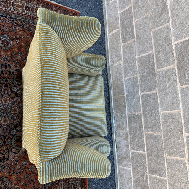 Vintage Ethan Allen Traditional Chippendale Wingback Lounge Chair in Striped Olive Green For Sale - Image 9 of 17