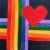 Original contemporary painting on canvas featuring two brightly colored rainbows and a red heart. Signed and titled on the...