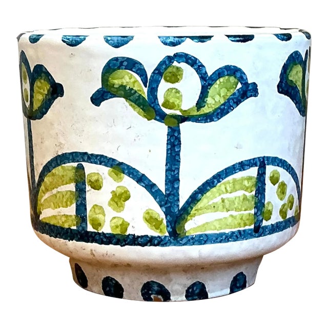 Vintage Italian Hand Painted Cache Pot For Sale